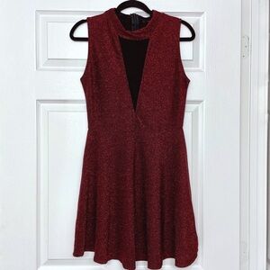 NWT Streetwear Society Red Glitter Sleeveless A-Line Dress Large